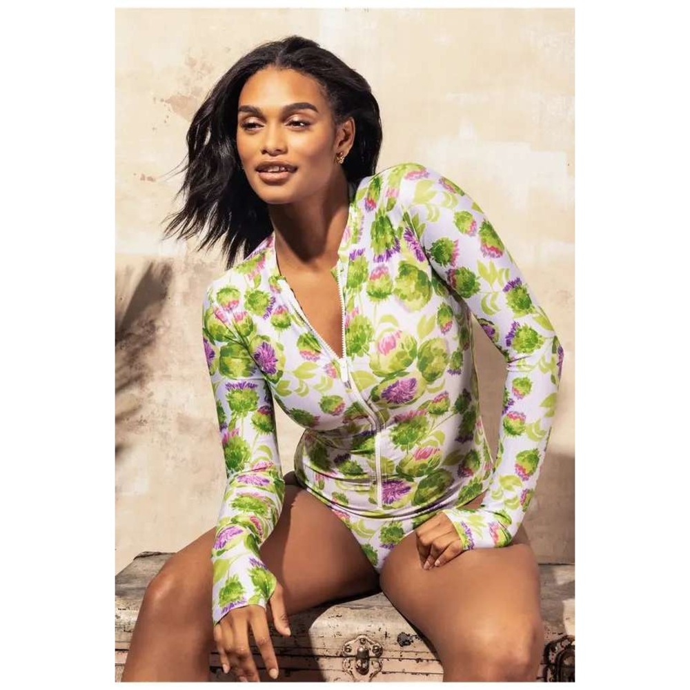 Mott50 Mila Long Sleeve One Piece Swimsuit Violetta Floral Matching Scrunchie M